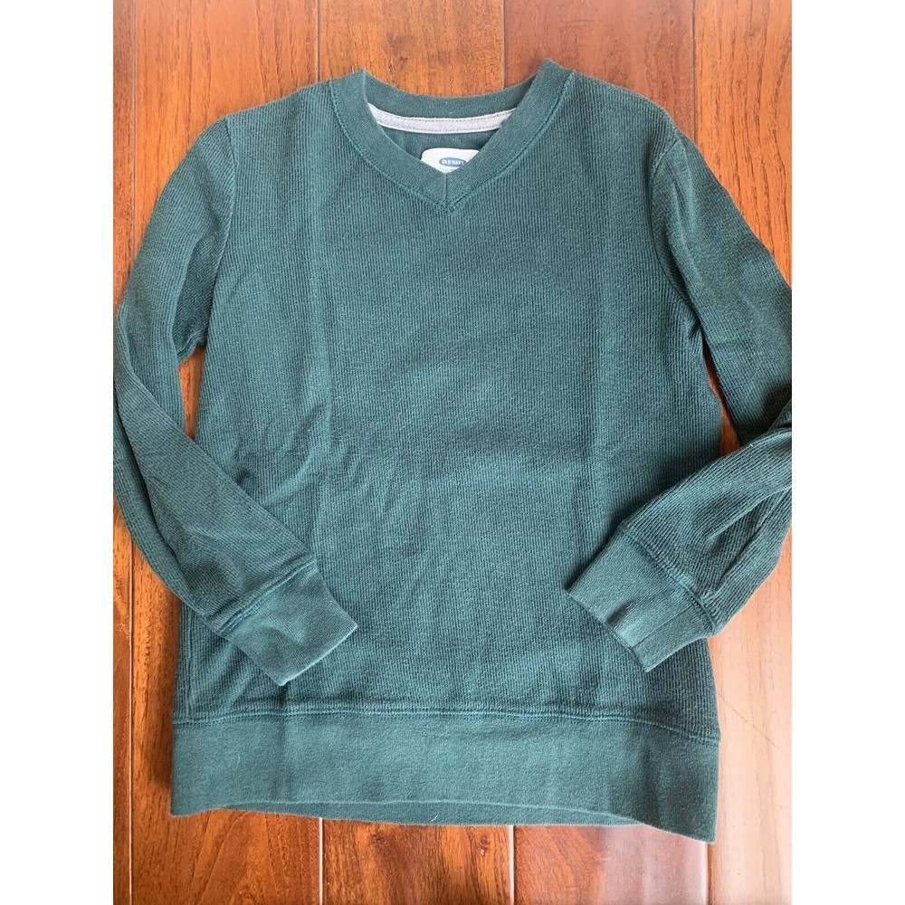 Old Navy Pullover Boys Size XS 5 Ribbed Knit V Neck Emerald Green long sleeve